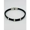 Siyah Deri / Çelik  Erkek Deri Bileklik 20 Cm  - Ebl0096