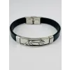 Siyah Deri / Çelik  Erkek Deri Bileklik 20 Cm  - Ebl0098