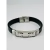 Siyah Deri / Çelik  Erkek Deri Bileklik 20 Cm  - Ebl0099