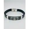 Siyah Deri / Çelik  Erkek Deri Bileklik 20 Cm  - Ebl0102