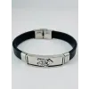 Siyah Deri / Çelik  Erkek Deri Bileklik 20 Cm  - Ebl0105