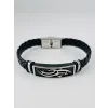 Siyah Deri / Çelik  Erkek Deri Bileklik 20 Cm  - Ebl0107
