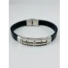 Siyah Deri / Çelik  Erkek Deri Bileklik 20 Cm  - Ebl0108
