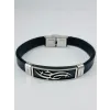 Siyah Deri / Çelik  Erkek Deri Bileklik 20 Cm  - Ebl0109