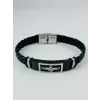 Siyah Deri / Çelik  Erkek Deri Bileklik 20 Cm  - Ebl0111