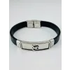 Siyah Deri / Çelik  Erkek Deri Bileklik 20 Cm  - Ebl0113