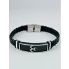 Siyah Deri / Çelik  Erkek Deri Bileklik 20 Cm  - Ebl0121