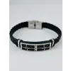 Siyah Deri / Çelik  Erkek Deri Bileklik 20 Cm  - Ebl0123