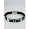 Siyah Deri / Çelik  Erkek Deri Bileklik 20 Cm  - Ebl0124