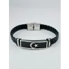 Siyah Deri / Çelik  Erkek Deri Bileklik 20 Cm  - Ebl0125