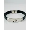 Siyah Deri / Çelik  Erkek Deri Bileklik 20 Cm  - Ebl0128
