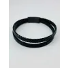 Siyah Deri / Çelik  Erkek Deri Bileklik 20 Cm  - Ebl076