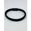 Siyah - Lacivert Deri / Çelik  Erkek Deri Bileklik 20 Cm  - Ebl0052