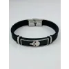 Siyah Silikon / Çelik  Erkek Deri Bileklik 20 Cm  - Ebl0100