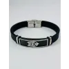 Siyah Silikon / Çelik  Erkek Deri Bileklik 20 Cm  - Ebl0103