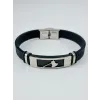 Siyah Silikon / Çelik  Erkek Deri Bileklik 20 Cm  - Ebl0110