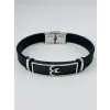Siyah Silikon / Çelik  Erkek Deri Bileklik 20 Cm  - Ebl0112