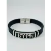 Siyah Silikon / Çelik  Erkek Deri Bileklik 20 Cm  - Ebl0116