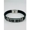Siyah Silikon / Çelik  Erkek Deri Bileklik 20 Cm  - Ebl0118