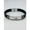 Siyah Silikon / Çelik  Erkek Deri Bileklik 20 Cm  - Ebl0122
