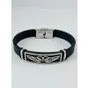 Siyah Silikon / Çelik  Erkek Deri Bileklik 20 Cm  - Ebl0127