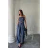 TENCEL CROP ASKILI BLUZ - ŞALVAR PANTOLON TK - İndigo