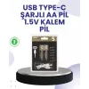 Type-c Usb İle Hızlı Şarj Edilebilir Aa Kalem Pil | 1.5v Lityum | Çiftli Paket
