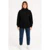 Üç İplik Dık Yaka Yarım Fermuarlı SweatShirt - Siyah