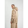 Unisex Double Oversize Kapşonlu Yıkamalı SweatShirt - Bej