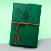 Yeşil Deri Kapaklı Yaprak Desenli Defter