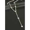 Yuvarlak Şerit Taşlı Çelik Y Kolye