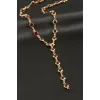 Yuvarlak Zirkon Taşlı Çelik Y Kolye