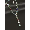 Yuvarlak Zirkon Taşlı Çelik Y Kolye