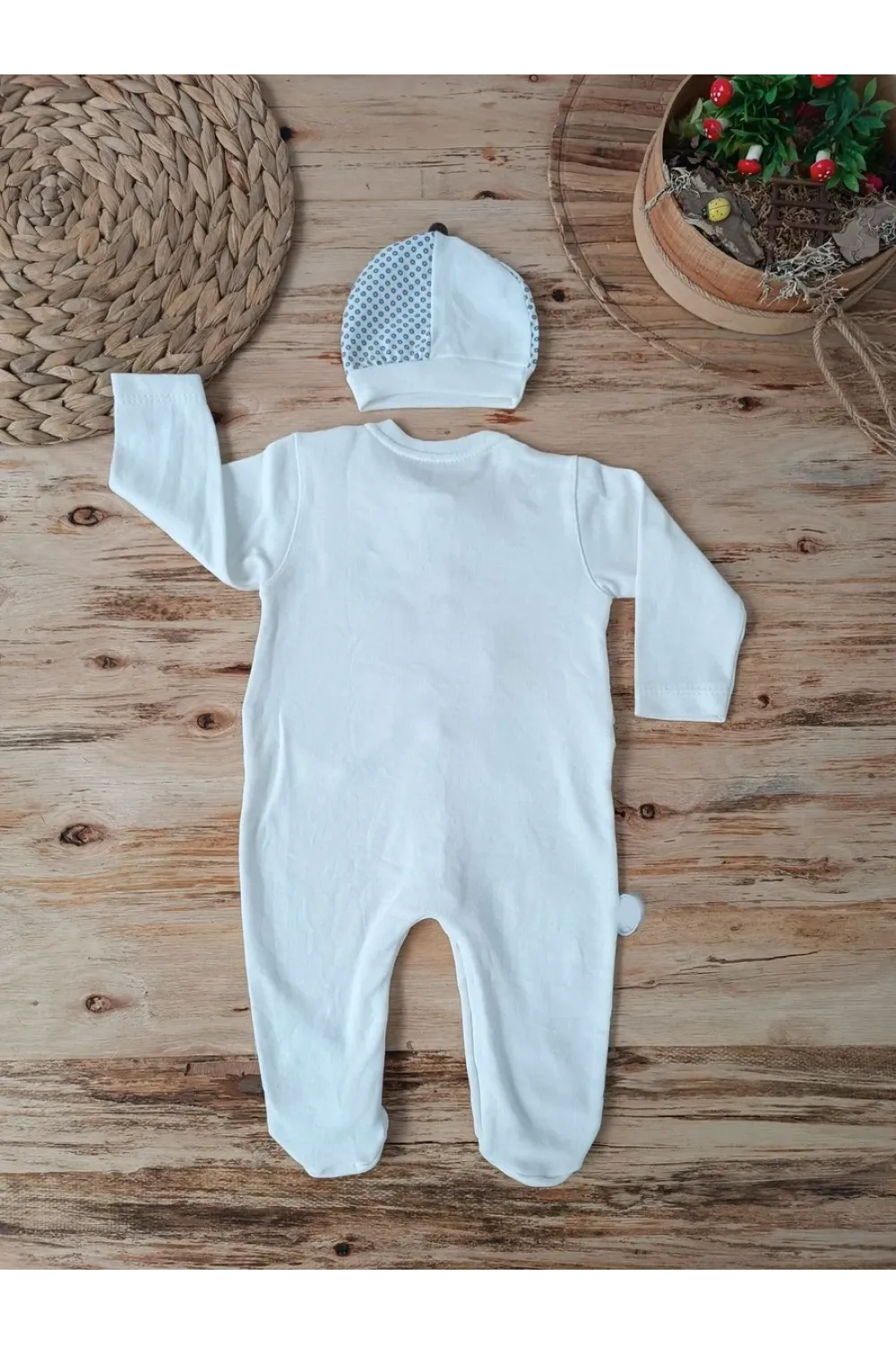 0-3 3-6 6-9 Ay Şapkalı Yelek Detaylı Boydan Çıtçıt Erkek Bebek Tulumu