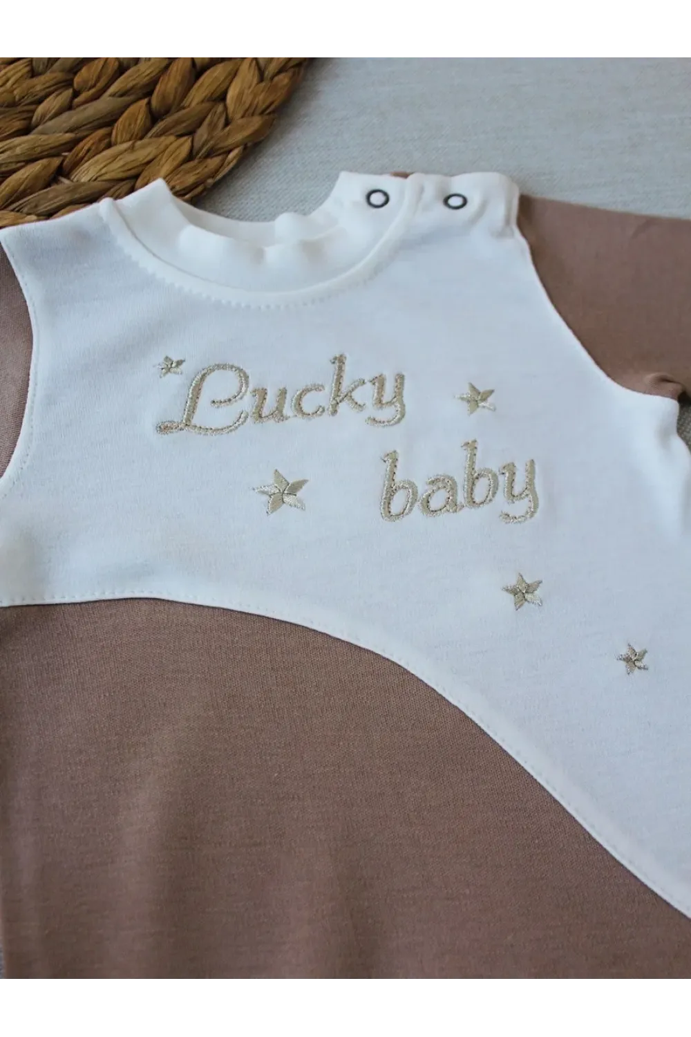 0-3 3-6 Ay Lucky Baby Nakışlı Es Çizgi Boy Şapkalı Erkek Bebek Tulumu
