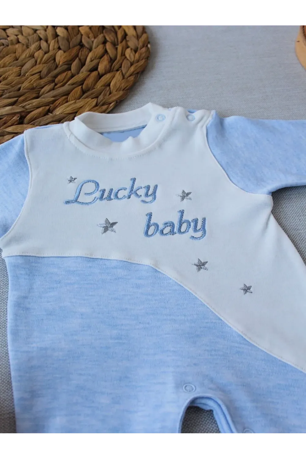0-3 3-6 Ay Lucky Baby Nakışlı Es Çizgi Boy Şapkalı Erkek Bebek Tulumu