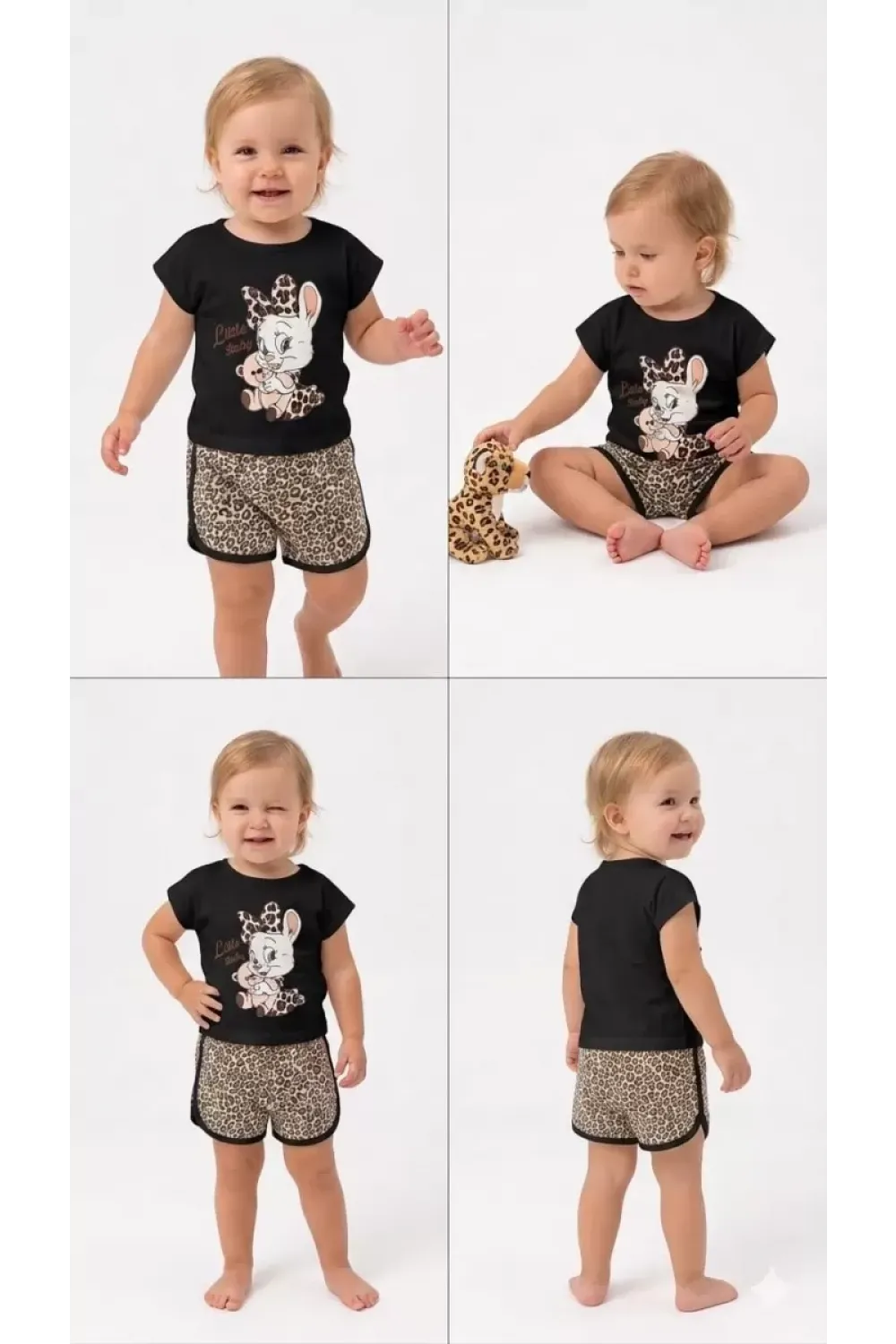 1/4 Yaş Leopar Tavşan Baskılı Çocuk Takımı