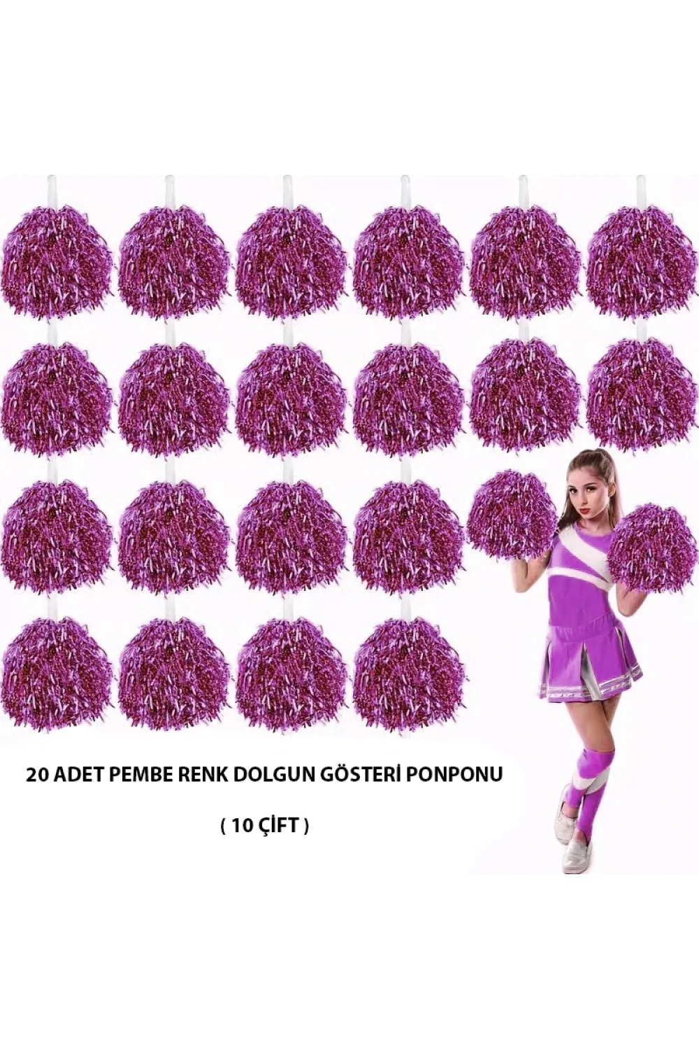 10 Çift ( 20 Adet ) Pembe Renk 23 Nisan 19 Mayıs 29 Ekim Okul Gösteri Ponponları