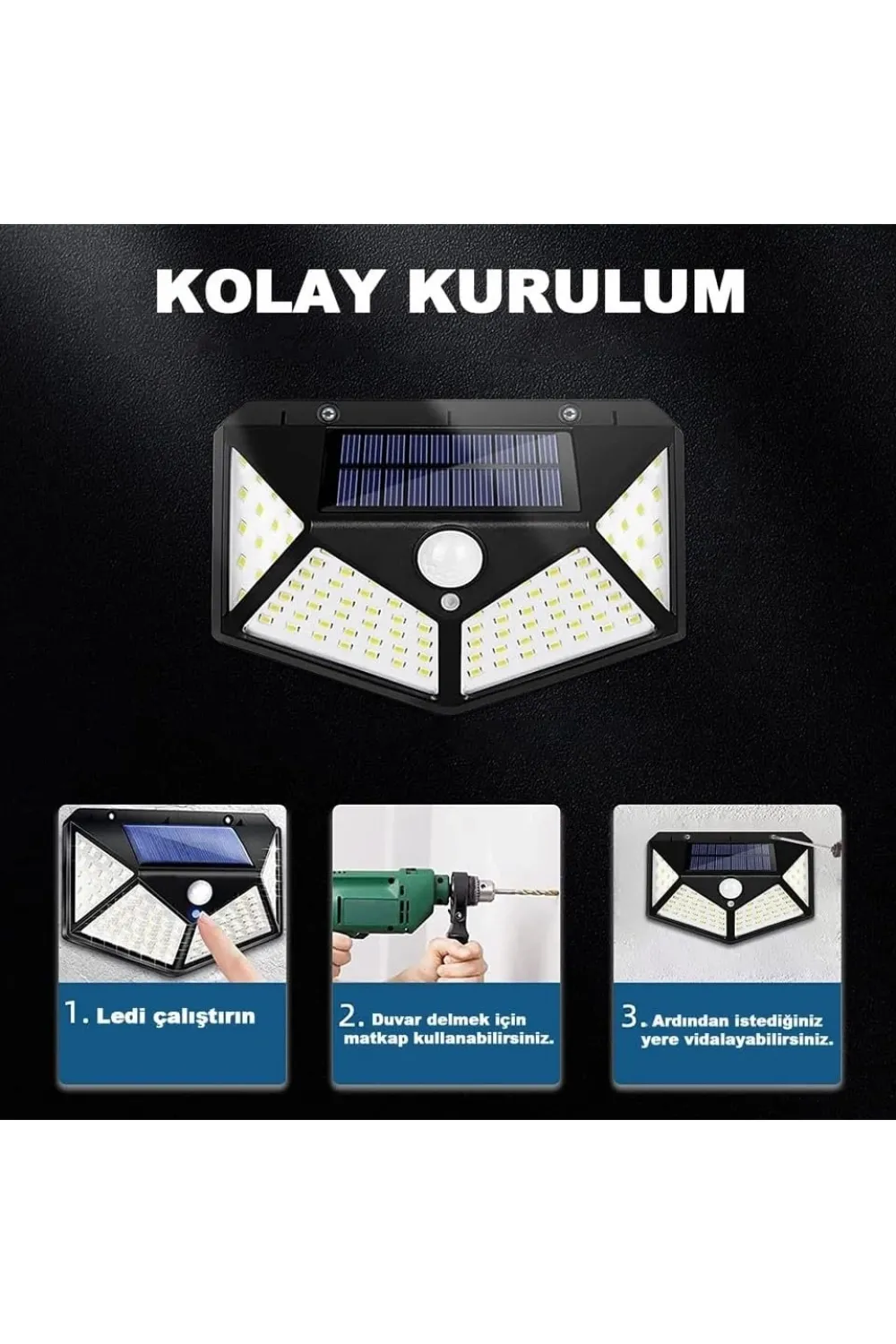 100 Led Dış Mekan Solar Aydınlatma Fotoselli Solar Lamba Hareket Sensörlü