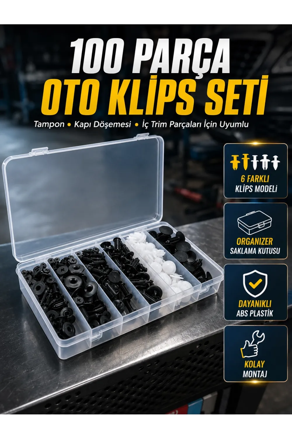 100 Parça Oto Döşeme Klipsi Seti Tampon, Kapı Paneli Ve Plastik Trim Sabitleme Klipsleri