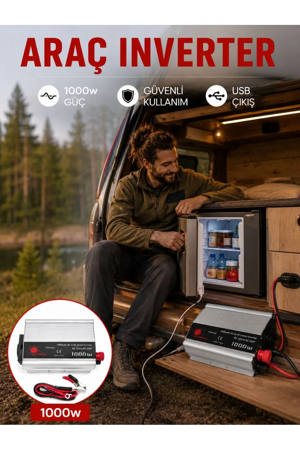 1000 Watt Oto İnvertör Elektrik Dönüştürücü Ev Tipi Priz