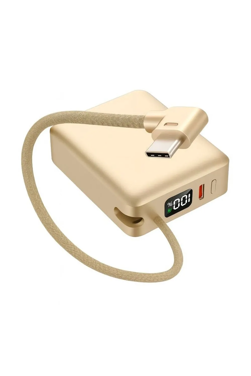 10.000mAh LCD Göstergeli Type-C Giriş & Çıkışlı 20W Dahili Type-C Kablolu Powerbank