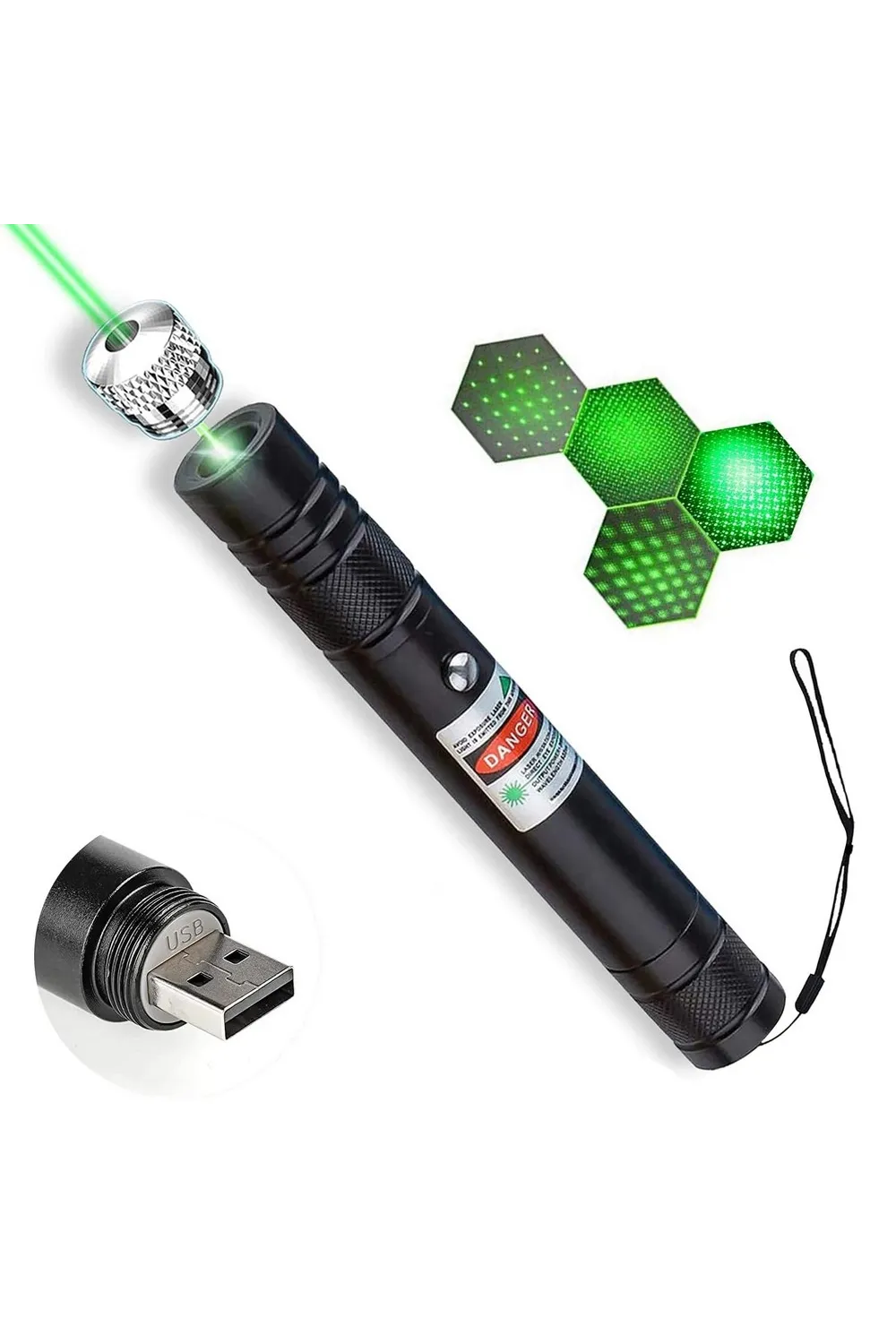 100MW Desen Başlıklı USB Şarjlı Yeşil Lazer Pointer