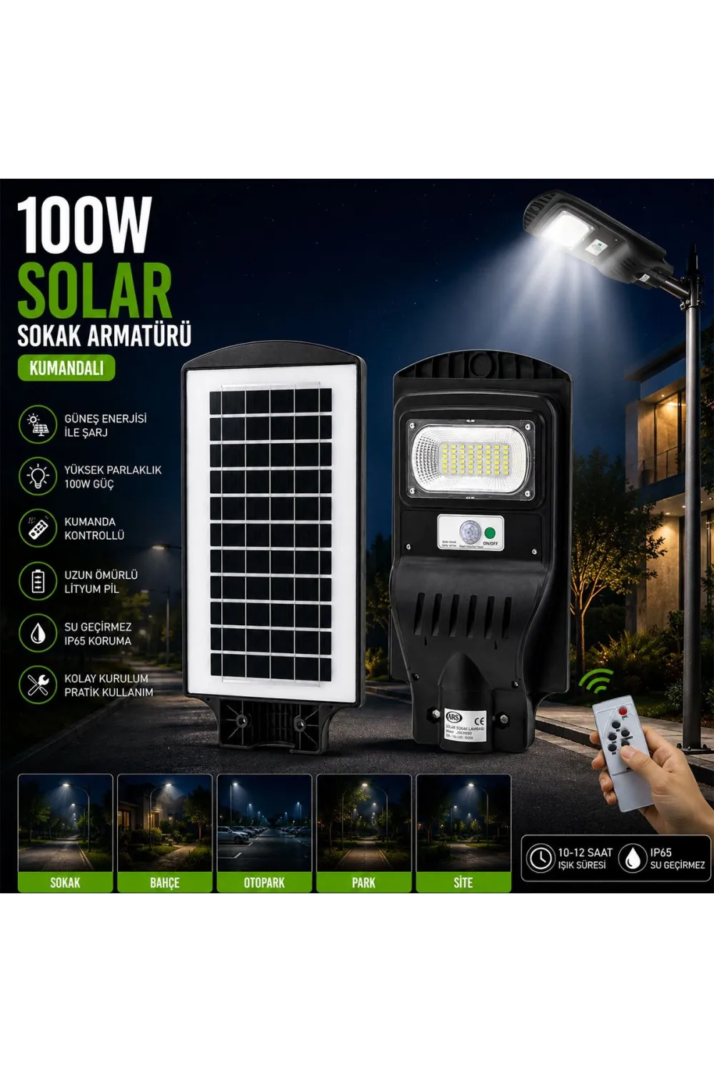 100W 6500K Solar Sensörlü Sokak Lambası