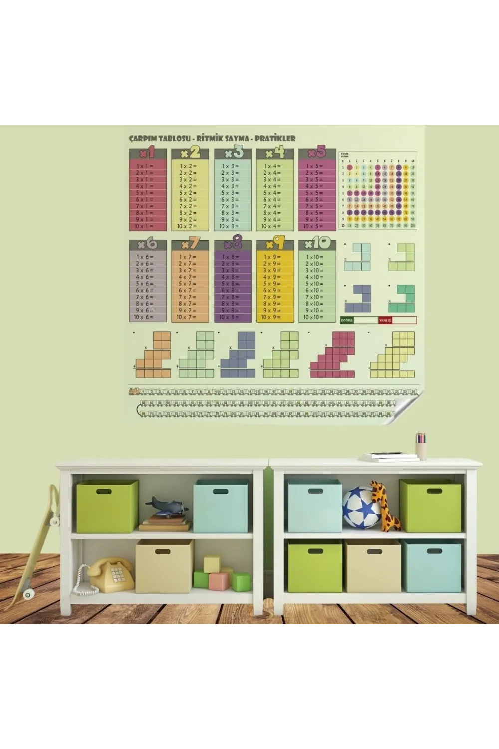 100x100cm Statik Kağıt Renkli Çarpım Tablosu
