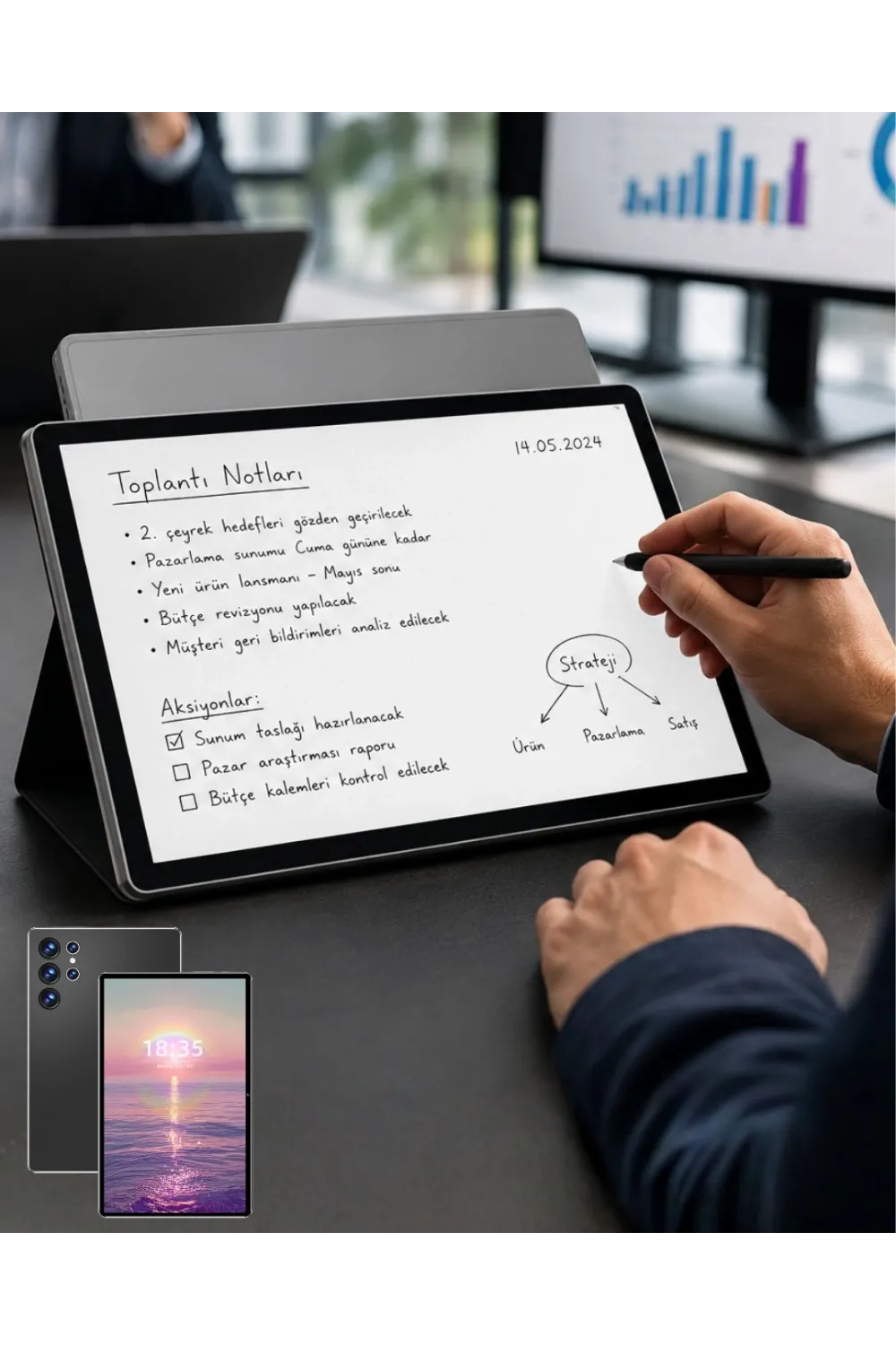 10.1 İnç Android Tablet 16gb Ram 1tb Depolama Klavyeli Tablet Seti