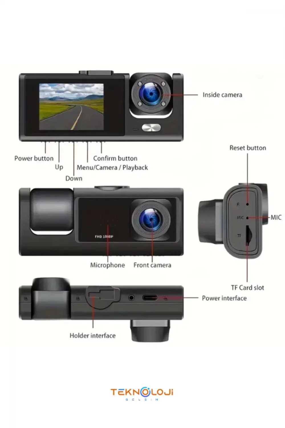 1080p Dash Cam Full Hd Araç İçi Kamera Ön Arka Ve İç Kayıt 3 Kamera Gece Görüşlü G Sensör Geniş Açı
