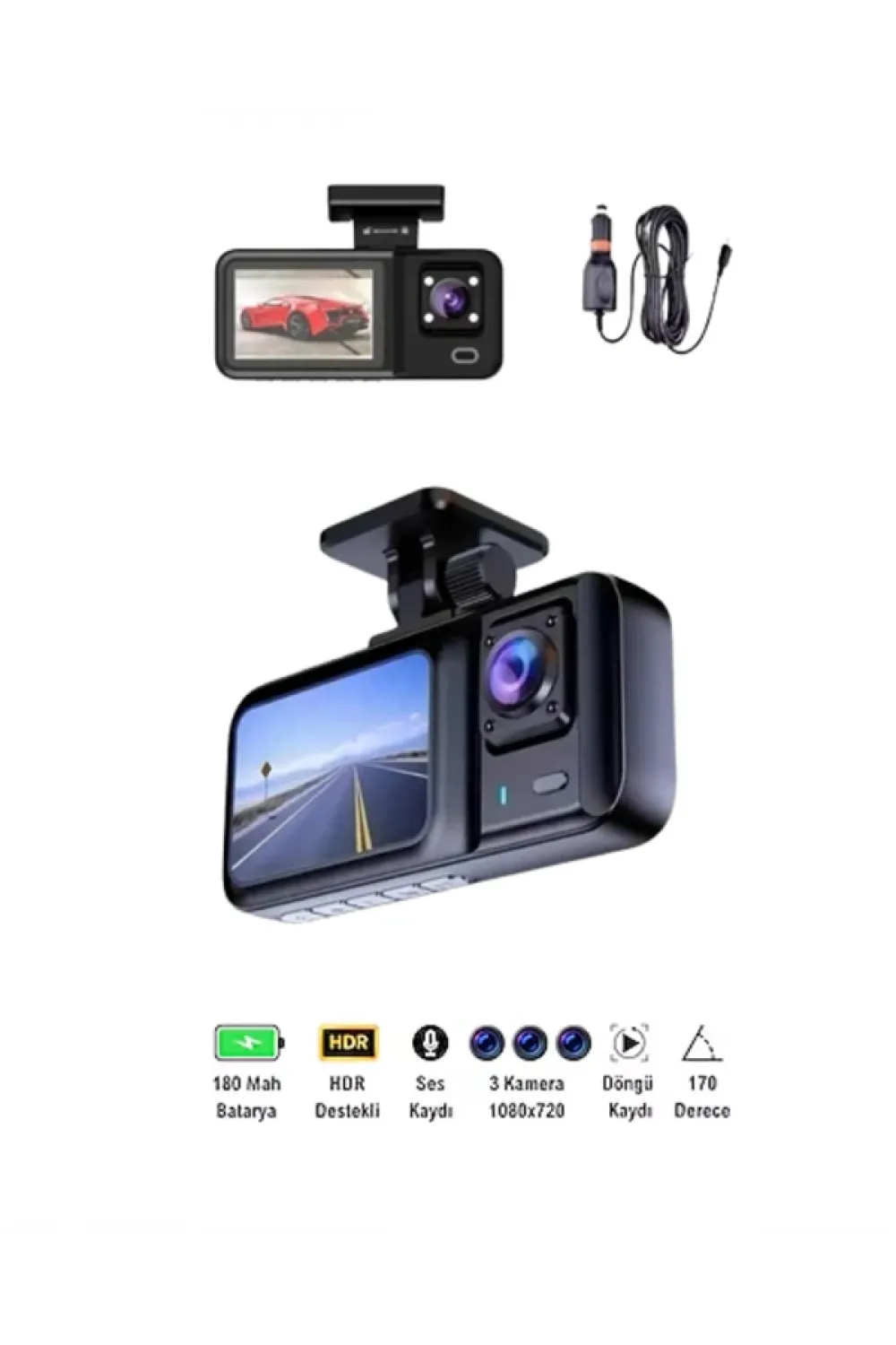 1080p Ön, 720p Arka Ve İç Kamera İle %100 Kapsama – Gece Görüşlü Araç Kamerası
