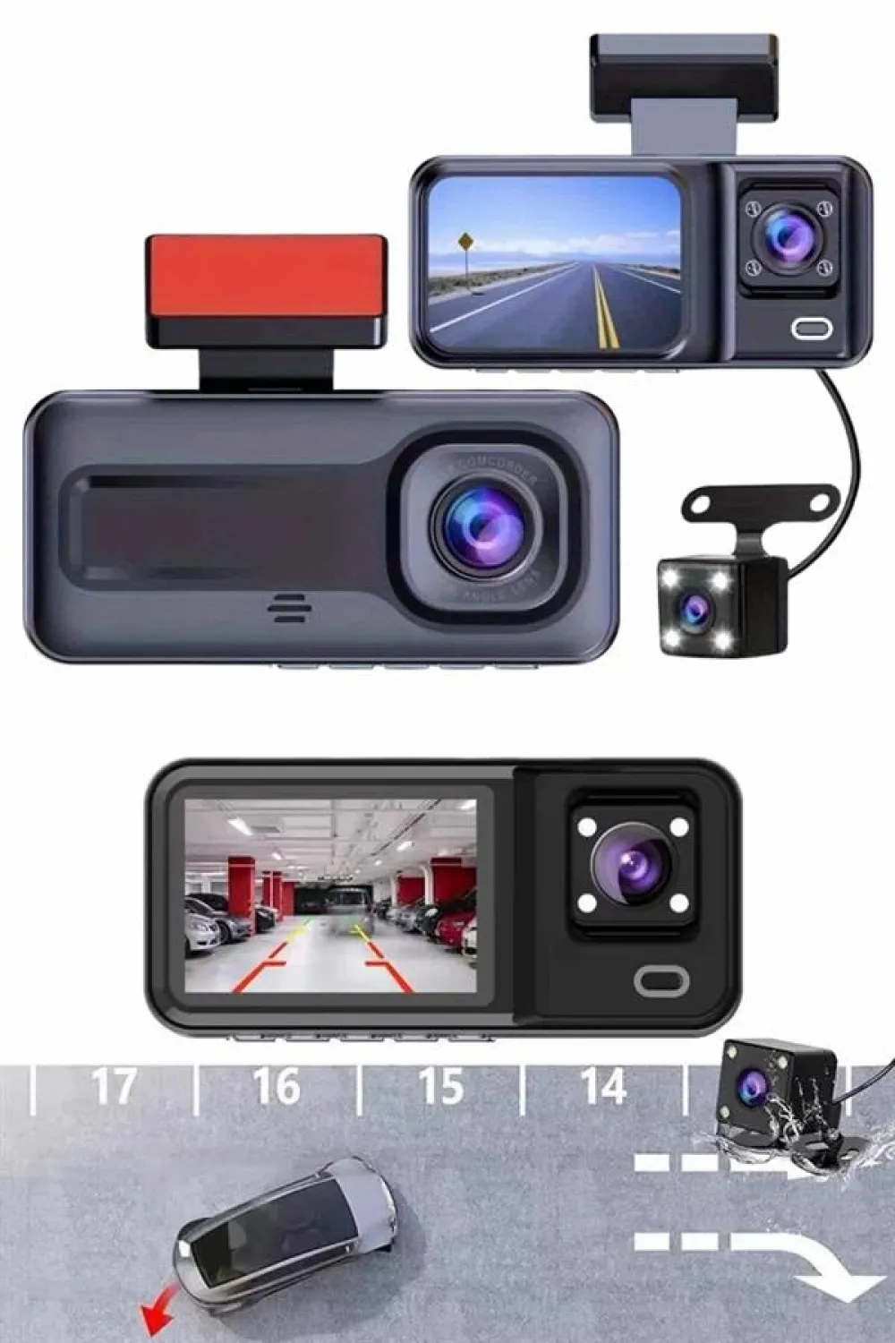 1080p Sürüş Kaydedici 2 İnç Araç Araba Ön İç Arka Dvr Ips Ekran