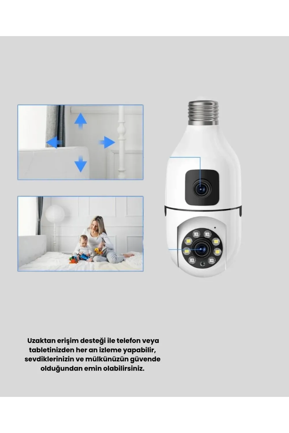 1080p Wifi Ampul Kamera Uzaktan Erişimli Hareket Sensörlü Gece Görüşlü